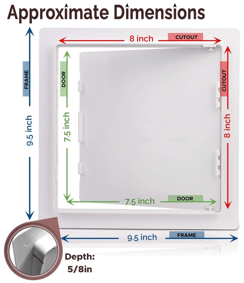 Morvat Access Panel 8x8 Inch for Drywall & Ceiling with Door, Heavy-Duty Durable ABS Plastic & Easy Install Access Box, Wall Hole Cover Plate for Plumbing & Electrical Cables & Wiring, White - Image 2